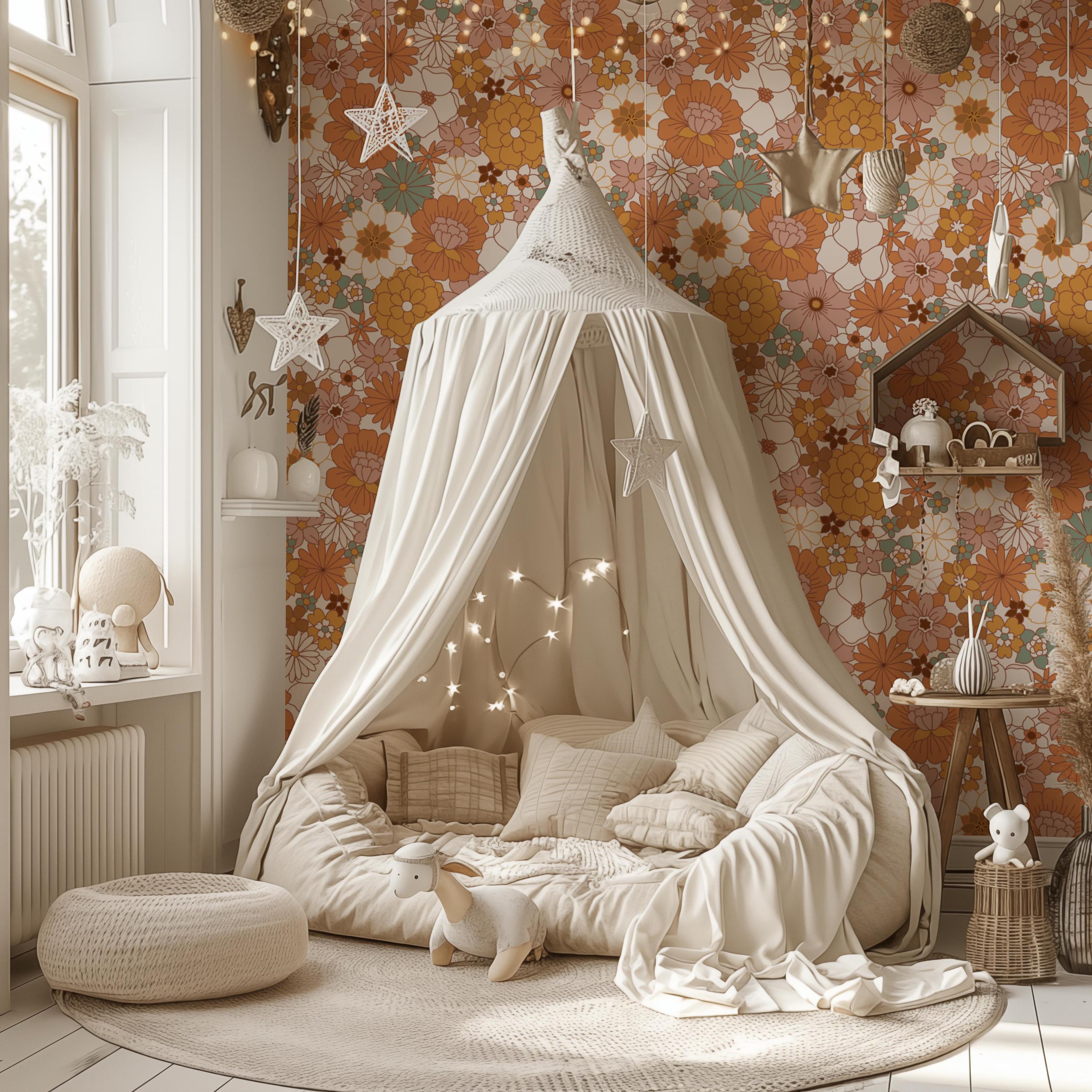 Retro Floral Peel and Stick Wallpaper: Terra Murals, Modern Home Decor ...