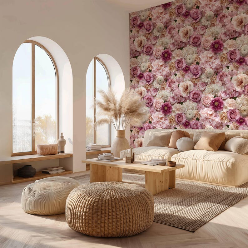 Pink Peony Wallpaper Mural: Realistic Floral Peel and Stick Wall Decor ...