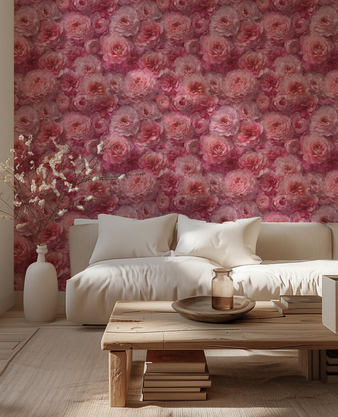 Peel and Stick Peony Wallpaper Mural: Pink Floral Wall Decor | USA ...