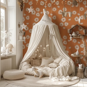 Carta da parati autoadesiva con fiori retrò, fiori, albicocche e margherite, moderna, decorazione da parete per la casa