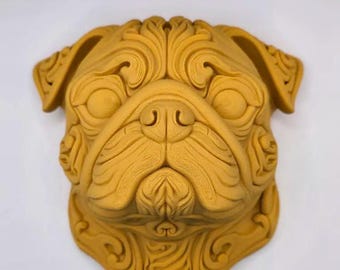 Pug 3D Printed Wall Art - Wood PLA Dog Sculpture Decor