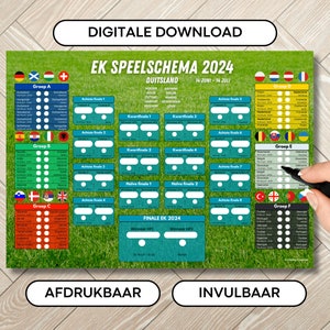 Speelschema EK Voetbal 2024 Duitsland Invulbaar Wedstrijdschema voor Voetballiefhebbers Nederlands Afdrukbaar Digitale Download PDF A4 afbeelding 1