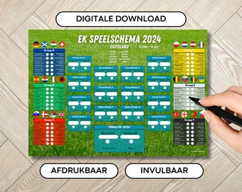 Speelschema EK Voetbal 2024 Duitsland Invulbaar Wedstrijdschema voor Voetballiefhebbers Nederlands Afdrukbaar Digitale Download PDF