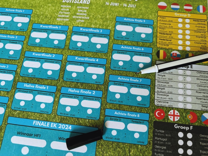 Speelschema EK Voetbal 2024 Duitsland Invulbaar Wedstrijdschema voor Voetballiefhebbers Nederlands Afdrukbaar Digitale Download PDF A4 afbeelding 4