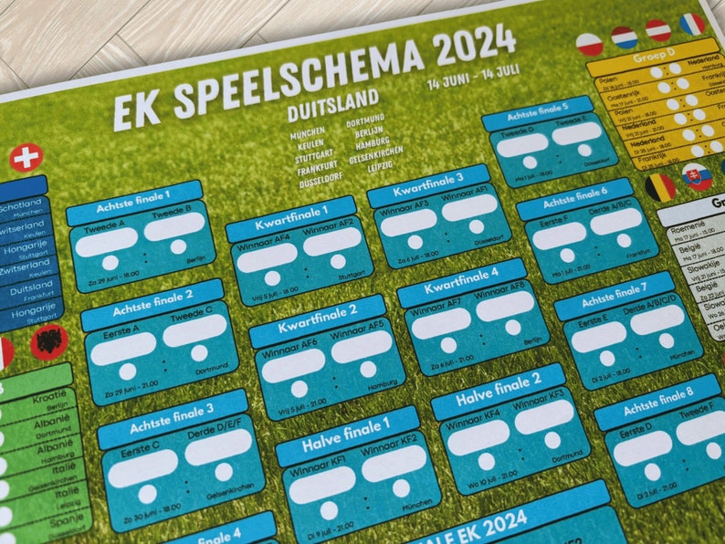 Speelschema EK Voetbal 2024 Duitsland Invulbaar Wedstrijdschema voor Voetballiefhebbers Nederlands Afdrukbaar Digitale Download PDF A4 afbeelding 3