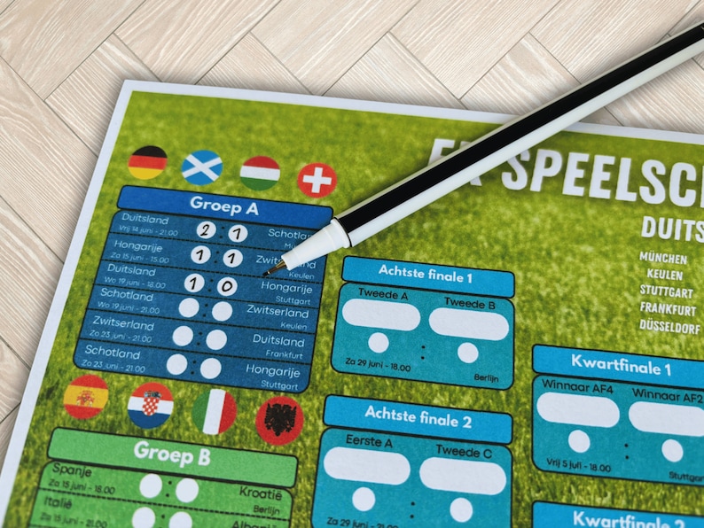 Speelschema EK Voetbal 2024 Duitsland Invulbaar Wedstrijdschema voor Voetballiefhebbers Nederlands Afdrukbaar Digitale Download PDF A4 afbeelding 2