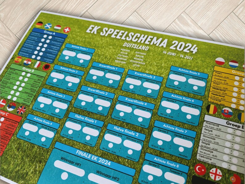 Speelschema EK Voetbal 2024 Duitsland Invulbaar Wedstrijdschema voor Voetballiefhebbers Nederlands Afdrukbaar Digitale Download PDF A4 afbeelding 8