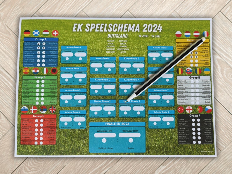 Speelschema EK Voetbal 2024 Duitsland Invulbaar Wedstrijdschema voor Voetballiefhebbers Nederlands Afdrukbaar Digitale Download PDF A4 afbeelding 5