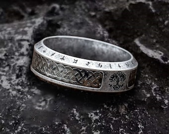 Viking Ring, Viking Jewellery, Viking, Yggdrasil Viking Ring, Ouroboros Viking Ring, Norse Tree Of Life Ring, Ancient Viking, Celtic Runes