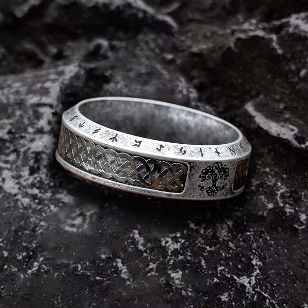 Viking Ring, Viking Jewellery, Viking, Yggdrasil Viking Ring, Ouroboros Viking Ring, Norse Tree Of Life Ring, Ancient Viking, Celtic Runes