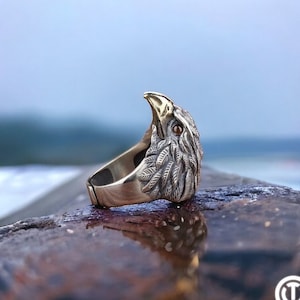 Anillo de cabeza de águila, anillo vikingo, joyería vikinga con águila, joyería vikinga, anillo vikingo de plata, anillo vintage, anillo antiguo, mitología nórdica