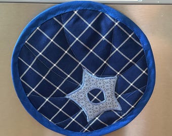 Blueberry Hot Pad: Blue Windowpane Plaid