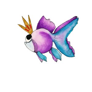 Purple Goldfish Watercolor  &quot;Tempesta Chudwell&quot;
