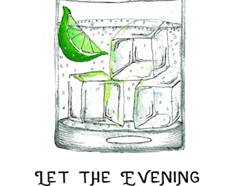 Limited Edition Giclee Watercolor Art Print "Let the Evening Be-Gin"