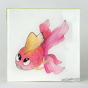 Watercolor Pink Goldfish topped with Resin