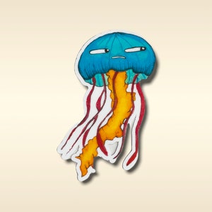 Watercolor Jellyfish Sticker, Jellyfish StickerCute Sticker, Funny Sticker, Side-eye Sticker, &quot;Alfred Wetbottom&quot; the Jellyfish Sticker