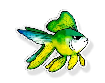 Vinyl Sticker, Goldfish Sticker, Laptop Decal, Water Bottle Sticker, Watercolor Art Sticker, Die Cut Sticker