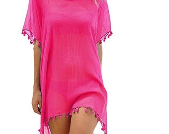 Cover-Up Tassels Dress | Short Sleeve Beachwear | Loose Style Dress