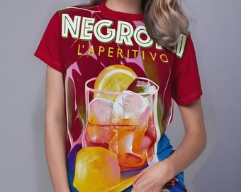 Camiseta clásica de verano Retro Negroni Cocktail