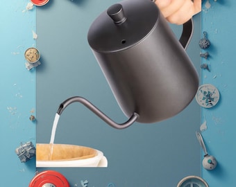 Hervidor de agua de cuello de cisne negro mate para preparación de café por goteo – Herramienta de precisión para preparar café (350 ml/600 ml)
