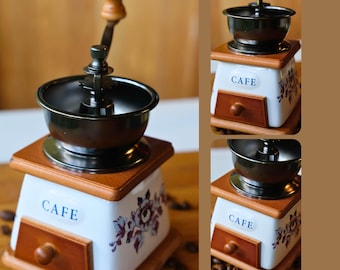 Vintage Floral Ceramic Manual Coffee Grinder with Coffee Subscription