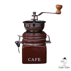Molinillo de café retro hecho a mano con jarra / Molinillo manual portátil con manivela / Fresa de cerámica / Molinillo de café vintage / Tamaño compacto