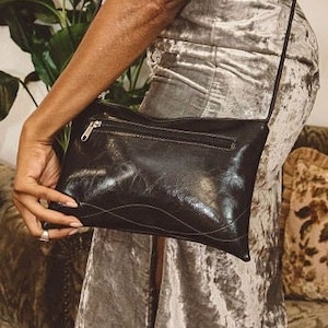 Black Medium Crossbody Purse made with Vegan Leather - Washable - Great for Travel!