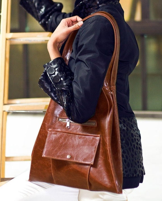 Laptop Work Tote Bag in Ale Brown Vegan Leather Machine Washable Purse Etsy Canada