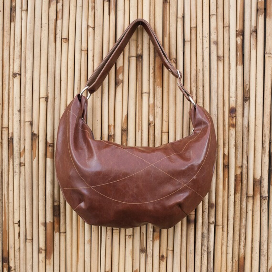 Large Brown Hobo bag with adjustable strap Etsy