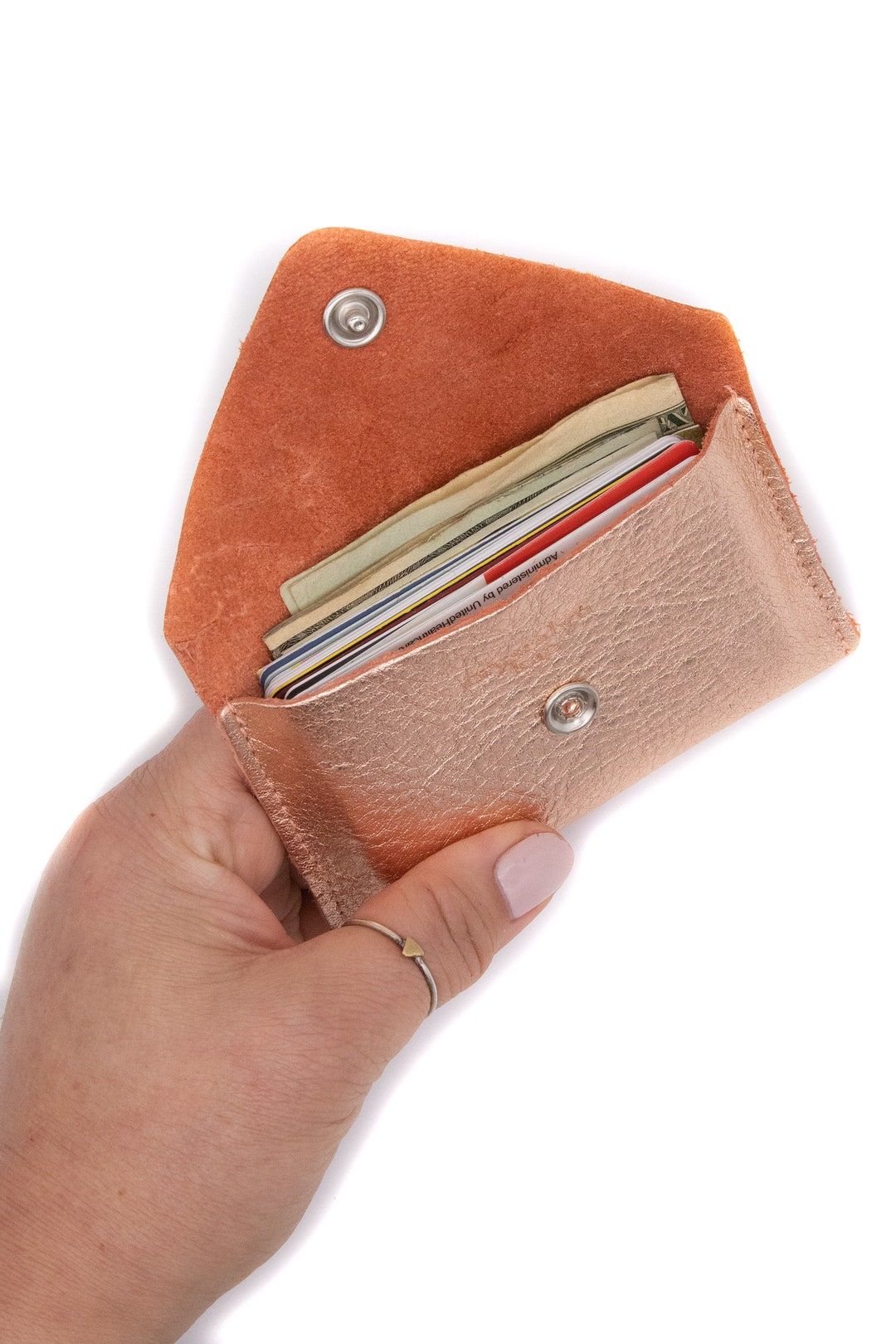 Rose Gold Leather Card Case Wallet Leather Wallet Card Etsy