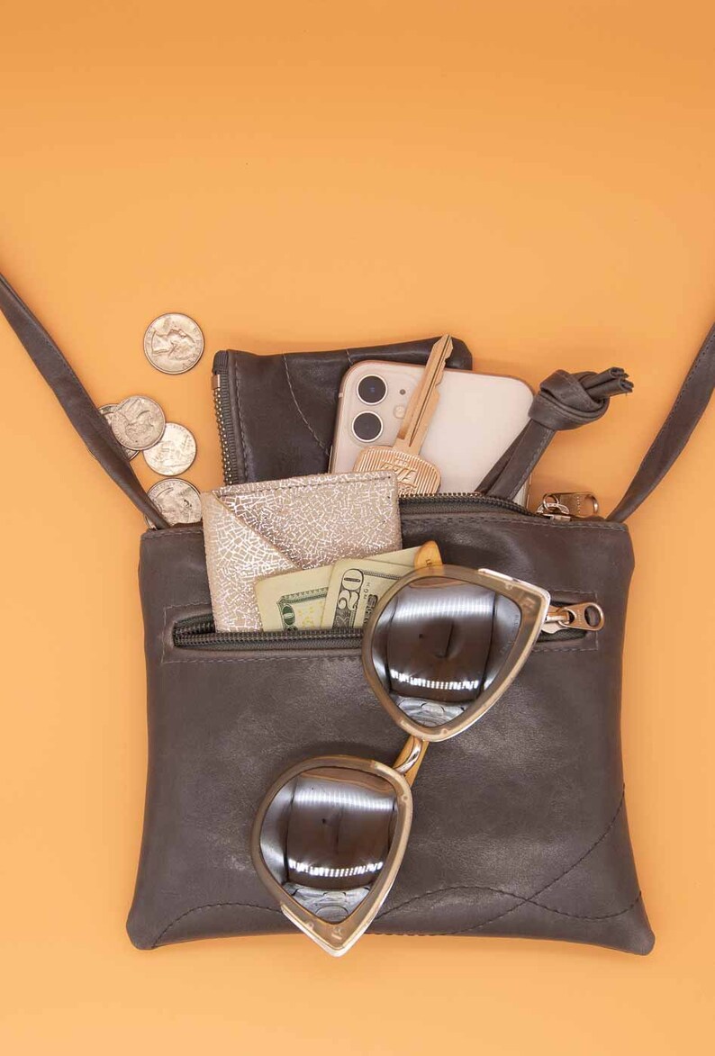 Small Grey Crossbody Bag Made With Vegan Leather Etsy