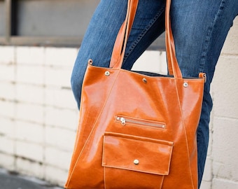 Convertible Laptop Tote Bag, Chic Work Bag, Coated Canvas Handmade USA