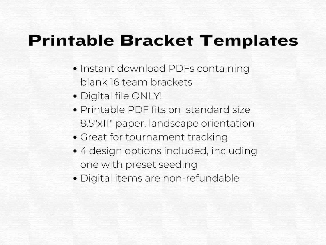 16 Slot Blank Tournament Bracket Template, PDF Instant Download ...
