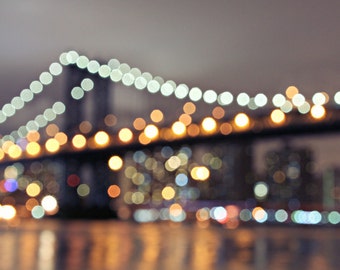 Manhattan Bridge bokeh photography print, New York City wall art