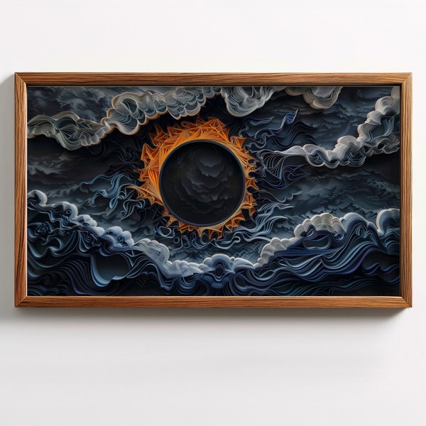 Total Eclipse Paper Quill 3D look. Original frame-style art mode TV Art. Unique Interior Design Piece. High-Quality 300 DPI  3840x2160 Pixel