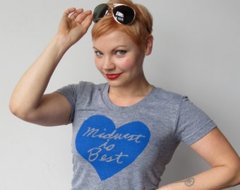 Midwest Is Best Heart T-Shirt, Women's Tri-Blend Tee, Megan Lee Design