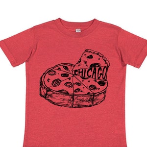 Camiseta infantil de Chicago Pizza, camiseta con estampado gráfico dibujado a mano, ropa para amantes de la pizza.