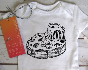 chicago pizza baby Onesie®, cute baby gift, chicago baby bodysuit, chicago onesie, pizza onesie, fun shower gift, mmm pizza, foodie baby