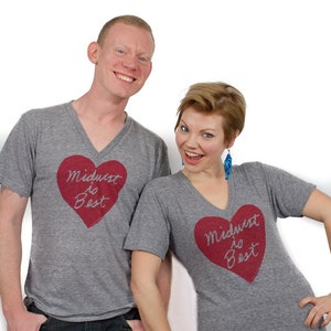 midwest is best unisex v-neck, midwest is best heart, megan lee designs, heartfelt men's gift, midwestern, the midwest, free shipping image 1