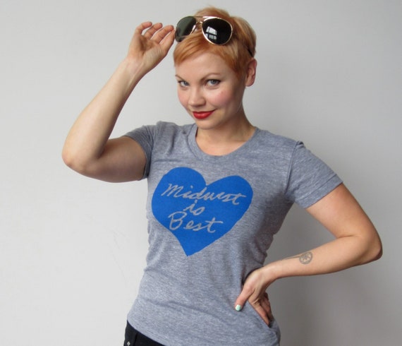 Midwest is Best Women's T-shirt, Midwest is Best Heart, Gray and Blue,  Midwest is Best Shirt, Megan Lee Designs, Midwestern Gift, Free Ship - Etsy