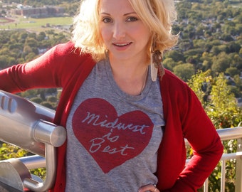 midwest is best women's t-shirt, midwest is best heart, midwest pride, midwest gift, midwestern wear, great lakes, screenprint, free ship