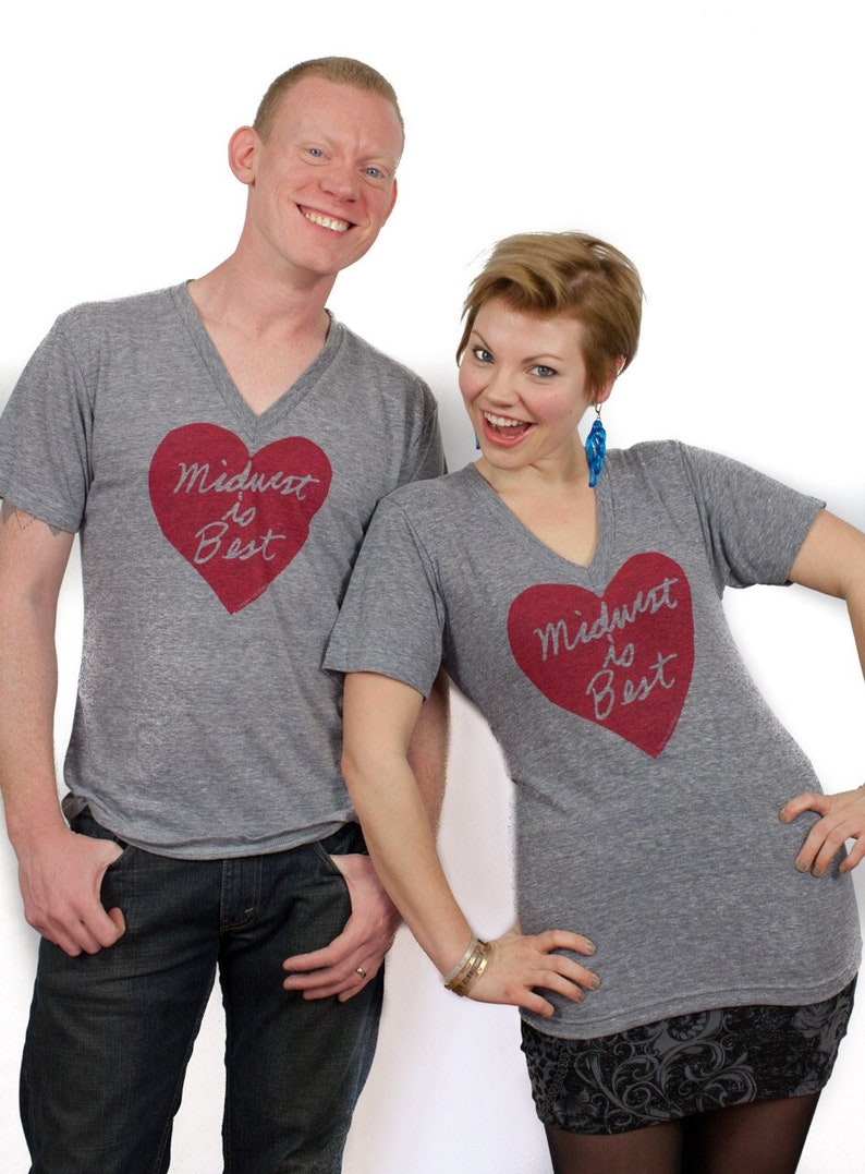 midwest is best unisex v-neck, midwest is best heart, megan lee designs, heartfelt men's gift, midwestern, the midwest, free shipping image 1