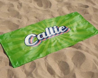 Groovy style Custom Name Towel-Groovy Retro Styled Personalized Beach Towel-Retro Pool Towel- Birthday Vacation Gift-Bridesmaid Beach Towel