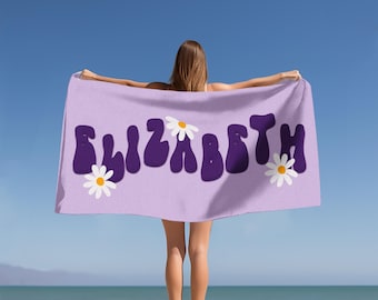 Custom Flower Personalized Beach Towel-Family Custom Name Towel-Girls Trip- Birthday Vacation Gift-Bridesmaid Beach Towel-Girls Towel