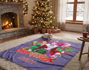 Kpop Demons Hunters Christmas Blanket,Custom Xmas Huntrix Demon Hunters Blanket,Personalized Huntrix,Demon Hunters Christmas Anime Blanket