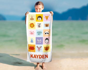 Nursery Animal Faces Towel, Sweet Safari Faces Towel, Baby Jungle Buddies, Soft Touch Animal Towel for Kids, Colorful Critter Collection