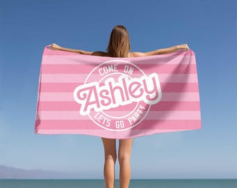 Personalized Beach Towel-Custom Name Towel-Family Custom Name Towel-Let's Go Party Matching Towel-Birthday Gift-Bridesmaid Beach Towel