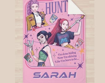 Demon Hunters Custom Name Blanket, Personalized Anime Blanket, Huntrix Fan Blankets, Stylish Anime Blanket, Personalized Anime Name Blanket