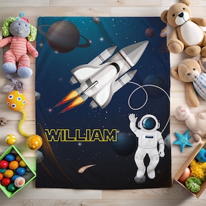 Space Baby Blanket, Custom Baby Blanket, Name Blanket, Outer Space, Astronaut Rocket Boy Blanket, Fleece Throw Blanket for Toddlers