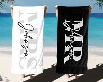 Honeymoon Couple Towel, Personalized Beach Towel, Couple Personalized MRS MR Gift, Custom Towel With Name, Bride Groom Beach Towel, Newlywed